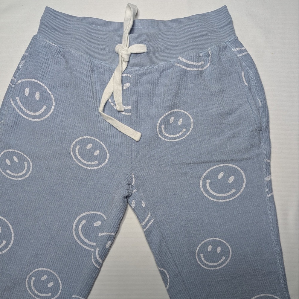 Altair Tate Women XS Blue Ribbed Knit Smiley Face Drawstring‎ Jogger Pants Lined